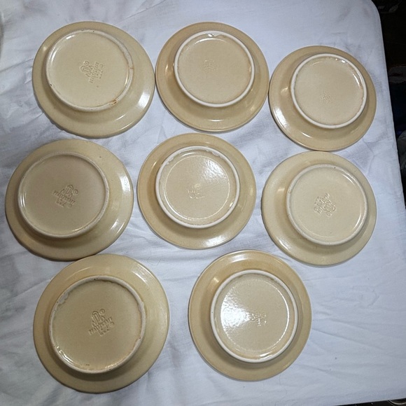 Pfaltzgraff Village Saucers - Set of 8 - Cream & Brown Trim - Made in USA - Picture 3 of 4